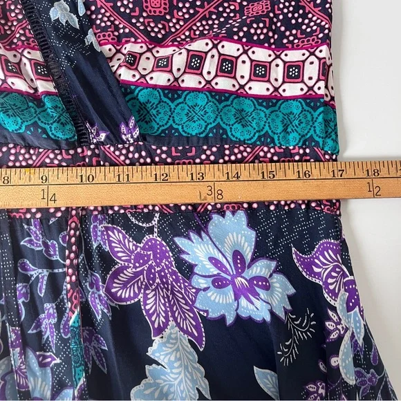 Jaase Boho Batik Style Print Tiered Maxi Dress in Navy and Lavender - Size S - Picture 8 of 12